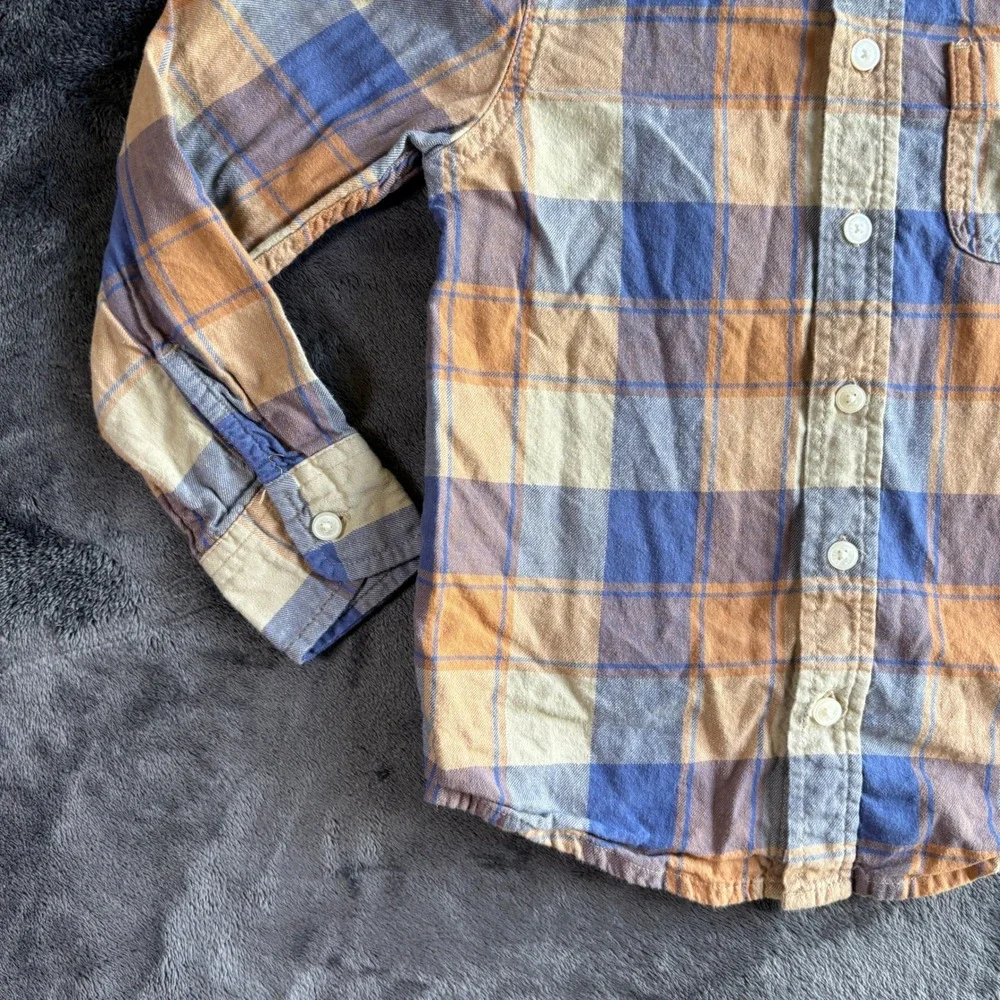OshKosh Bgosh Kids Blue Orange Plaid Hooded Flannel Shirt Size 6 OSH89381-SML